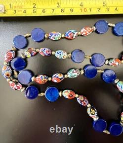 Vintage Murano Glass Necklace Millefiori Oval Bead Estate Jewelry Remade Rare