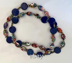 Vintage Murano Glass Necklace Millefiori Oval Bead Estate Jewelry Remade Rare