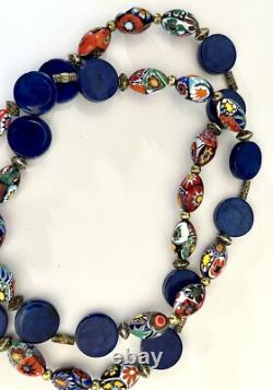 Vintage Murano Glass Necklace Millefiori Oval Bead Estate Jewelry Remade Rare