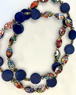 Vintage Murano Glass Necklace Millefiori Oval Bead Estate Jewelry Remade Rare