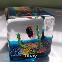 Vintage Murano Glass Paperweight Aquarium Mid Century Cube Rare