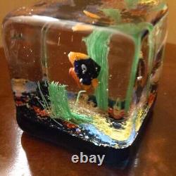 Vintage Murano Glass Paperweight Aquarium Mid Century Cube Rare