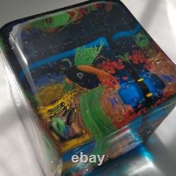 Vintage Murano Glass Paperweight Aquarium Mid Century Cube Rare