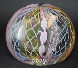 Vintage Murano Glass Paperweight Latticino Pink Ribbon & Twisted Cane Design Mid