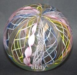 Vintage Murano Glass Paperweight Latticino Pink Ribbon & Twisted Cane Design Mid