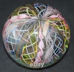 Vintage Murano Glass Paperweight Latticino Pink Ribbon & Twisted Cane Design Mid