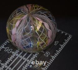 Vintage Murano Glass Paperweight Latticino Pink Ribbon & Twisted Cane Design Mid