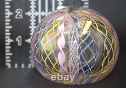 Vintage Murano Glass Paperweight Latticino Pink Ribbon & Twisted Cane Design Mid