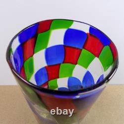 Vintage Murano Glass Pezzato Vase 11.75x4.75 VGC Red Blue Green & Clear Patch