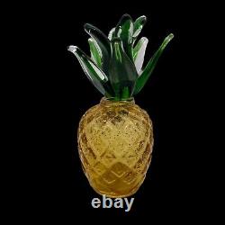 Vintage Murano Glass Pineapple With Sticker Orange with Gold Flecks Green Leaves
