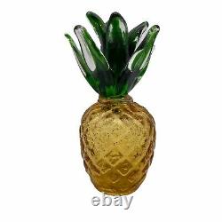 Vintage Murano Glass Pineapple With Sticker Orange with Gold Flecks Green Leaves