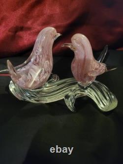 Vintage Murano Glass, Pink Lovebirds On Branch