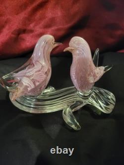 Vintage Murano Glass, Pink Lovebirds On Branch