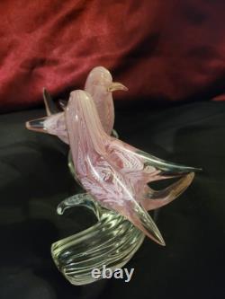 Vintage Murano Glass, Pink Lovebirds On Branch