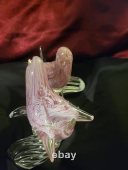 Vintage Murano Glass, Pink Lovebirds On Branch