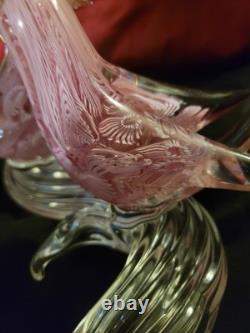 Vintage Murano Glass, Pink Lovebirds On Branch