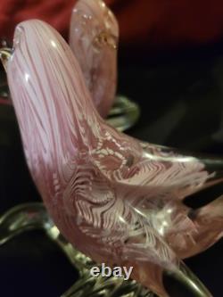 Vintage Murano Glass, Pink Lovebirds On Branch