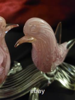 Vintage Murano Glass, Pink Lovebirds On Branch