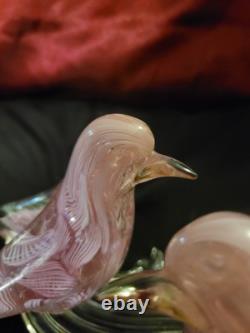 Vintage Murano Glass, Pink Lovebirds On Branch