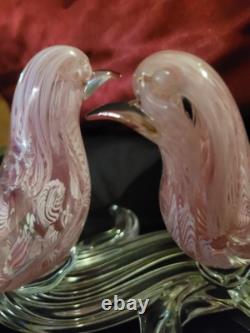 Vintage Murano Glass, Pink Lovebirds On Branch