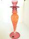 Vintage Murano Glass Pink Orange Swirl White Cristal Italy Candle Holder Pillar