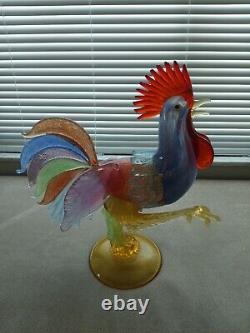 Vintage Murano Glass Rooster Sculpture 15 H X 14 W Chicken Hen Bird- Italy