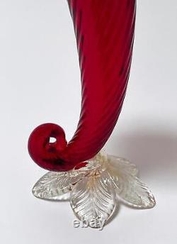 Vintage Murano Glass Ruby Red Cornucopia Vase Italian