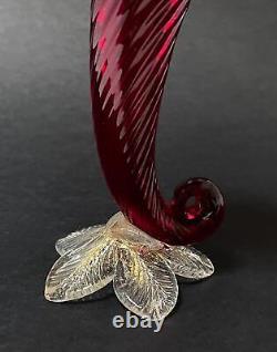 Vintage Murano Glass Ruby Red Cornucopia Vase Italian