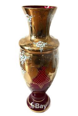 Vintage Murano Glass Ruby Red Gold. Gild Vase Made in Italy 16 3/4 High