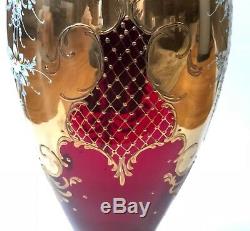 Vintage Murano Glass Ruby Red Gold. Gild Vase Made in Italy 16 3/4 High