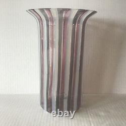 Vintage Murano Glass Salviati Vase Pulled Canne Lattimo/Purple/Gray Signed