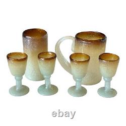 Vintage Murano Glass Seafoam Amber Mug & Cordials Set (Napoleone Martinuzzi)