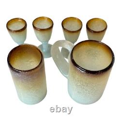 Vintage Murano Glass Seafoam Amber Mug & Cordials Set (Napoleone Martinuzzi)