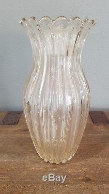Vintage Murano Glass Seguso Vetri D' Arte Gold Aventurine Scalloped Vase