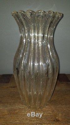 Vintage Murano Glass Seguso Vetri D' Arte Gold Aventurine Scalloped Vase