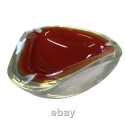 Vintage Murano Glass Sommerso Ashtray Red White Clear Bowl Triangular Italy