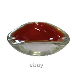 Vintage Murano Glass Sommerso Ashtray Red White Clear Bowl Triangular Italy