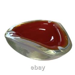 Vintage Murano Glass Sommerso Ashtray Red White Clear Bowl Triangular Italy