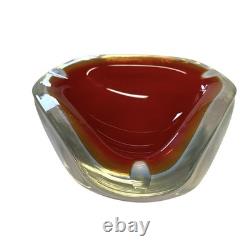 Vintage Murano Glass Sommerso Ashtray Red White Clear Bowl Triangular Italy