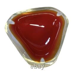 Vintage Murano Glass Sommerso Ashtray Red White Clear Bowl Triangular Italy