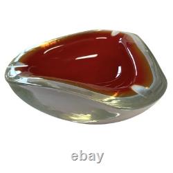 Vintage Murano Glass Sommerso Ashtray Red White Clear Bowl Triangular Italy