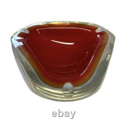 Vintage Murano Glass Sommerso Ashtray Red White Clear Bowl Triangular Italy