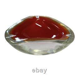 Vintage Murano Glass Sommerso Ashtray Red White Clear Bowl Triangular Italy