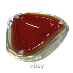 Vintage Murano Glass Sommerso Ashtray Red White Clear Bowl Triangular Italy