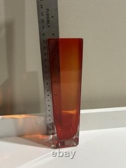 Vintage Murano Glass Sommerso Block Vase Mandruzzato Red Orange Italian 17.5cm