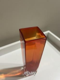 Vintage Murano Glass Sommerso Block Vase Mandruzzato Red Orange Italian 17.5cm
