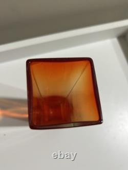 Vintage Murano Glass Sommerso Block Vase Mandruzzato Red Orange Italian 17.5cm