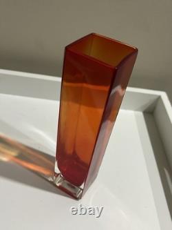 Vintage Murano Glass Sommerso Block Vase Mandruzzato Red Orange Italian 17.5cm