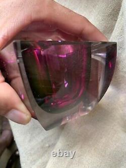 Vintage Murano Glass Sommerso Italy Square Cube Ashtray Bowl Fuchsia Amethyst