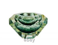 Vintage Murano Glass Sommerso Mandruzzato Faceted Bowl Smoked Gray and Clear